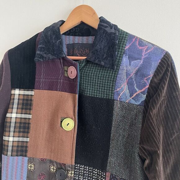 Vintage Cardamon Patchwork Wool Crop Jacket M Multicolor Cottagecore cabincore - Picture 7 of 10